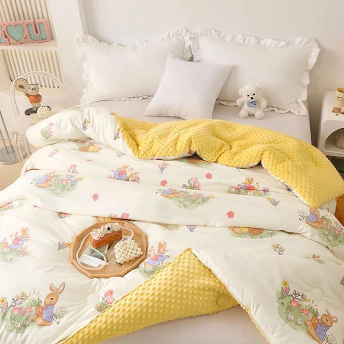 91家纺网 家纺一手货源 找家纺 （总）乐沐 2025新款A类水洗棉双层纱豆豆绒被芯