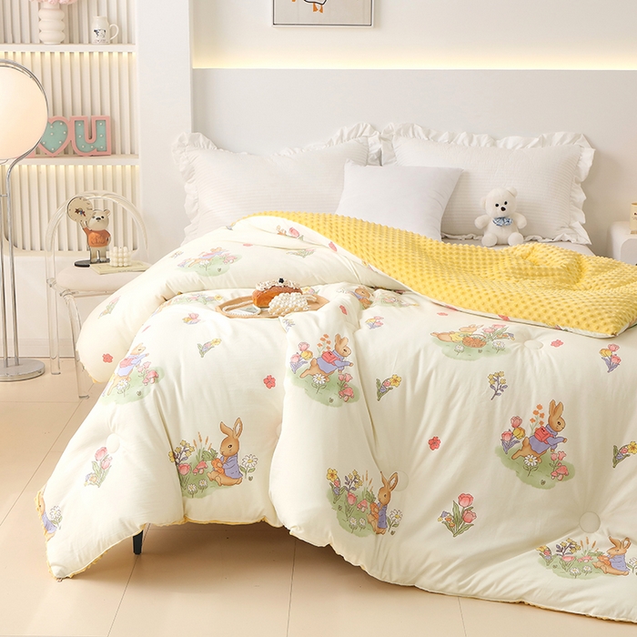 91家纺网 家纺一手货源 找家纺 （总）乐沐 2025新款A类水洗棉双层纱豆豆绒被芯