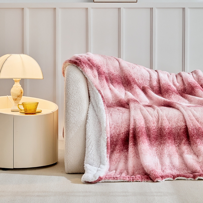 91家纺网 家纺一手货源 找家纺 缘生活 2025新款仿兔毛渐变毛毯 渐变毛毯四季通用盖毯多功能毛毯家居备用毯 渐变毛毯-粉色