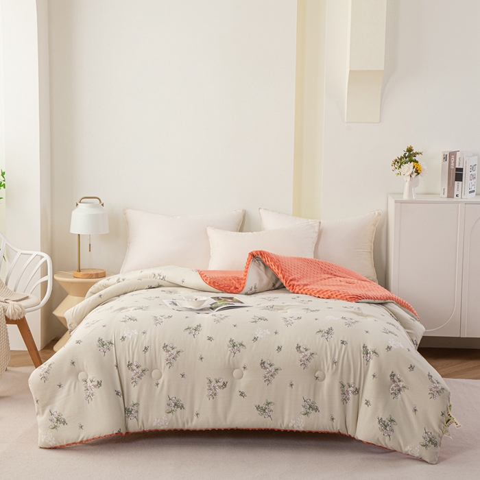 乐沐 2025新款A类水洗棉双层纱豆豆绒被芯 花颜