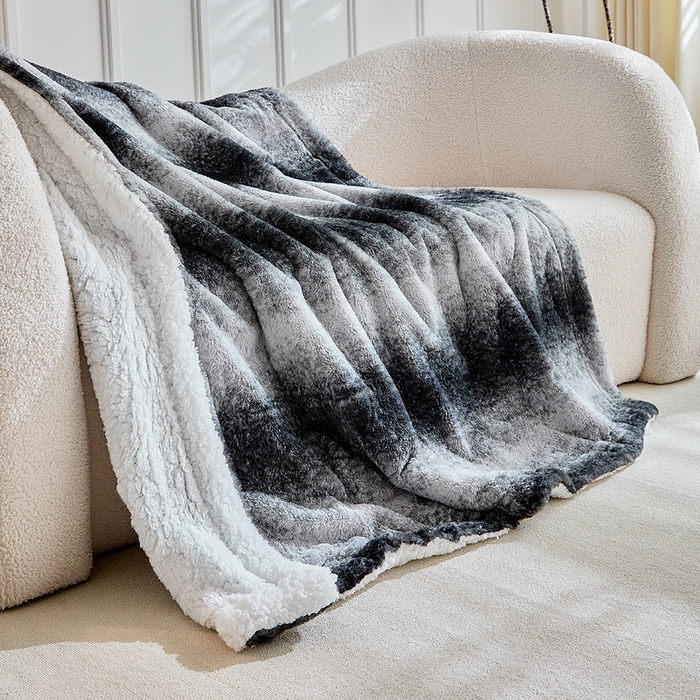 91家纺网 家纺一手货源 找家纺 缘生活 2025新款仿兔毛渐变毛毯 渐变毛毯四季通用盖毯多功能毛毯家居备用毯 渐变毛毯-黑色