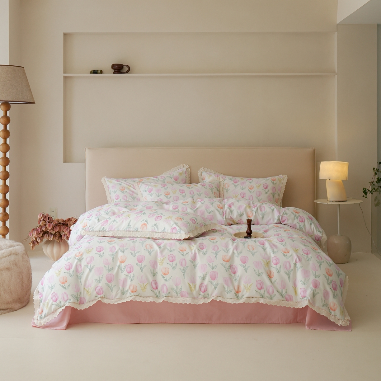 91家纺网 家纺一手货源 找家纺 洺兰家居 2025年小清新全棉13372镂空花边小碎花ins风水洗棉四件套 丁香