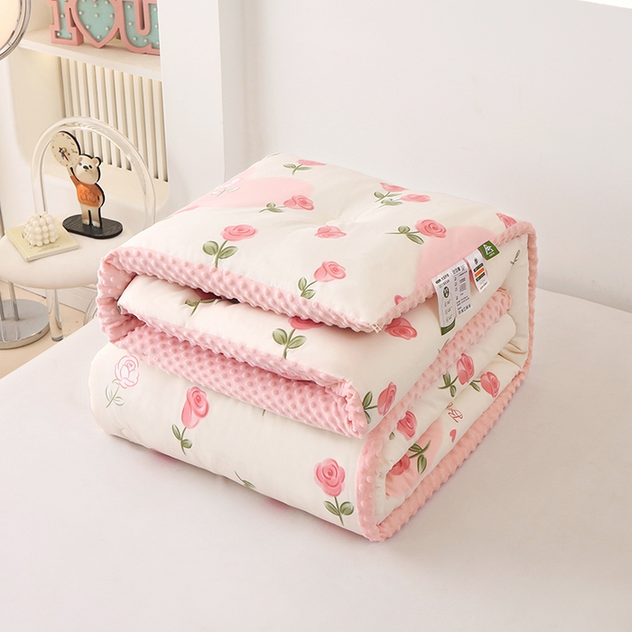 91家纺网 家纺一手货源 找家纺 乐沐 2025新款A类水洗棉双层纱豆豆绒被芯 玫瑰爱恋