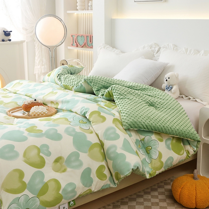 91家纺网 家纺一手货源 找家纺 乐沐 2025新款A类水洗棉双层纱豆豆绒被芯 倾心