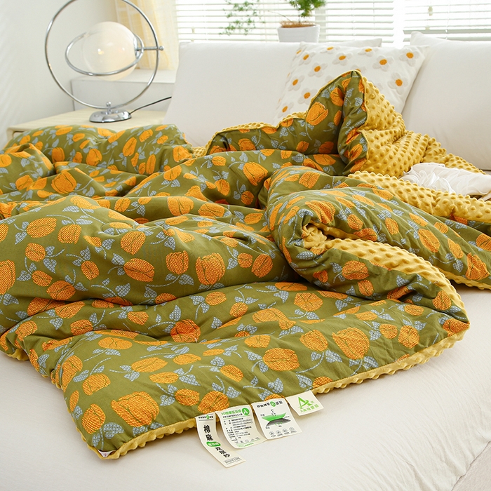 91家纺网 家纺一手货源 找家纺 乐沐 2025新款A类水洗棉双层纱豆豆绒被芯 秋日