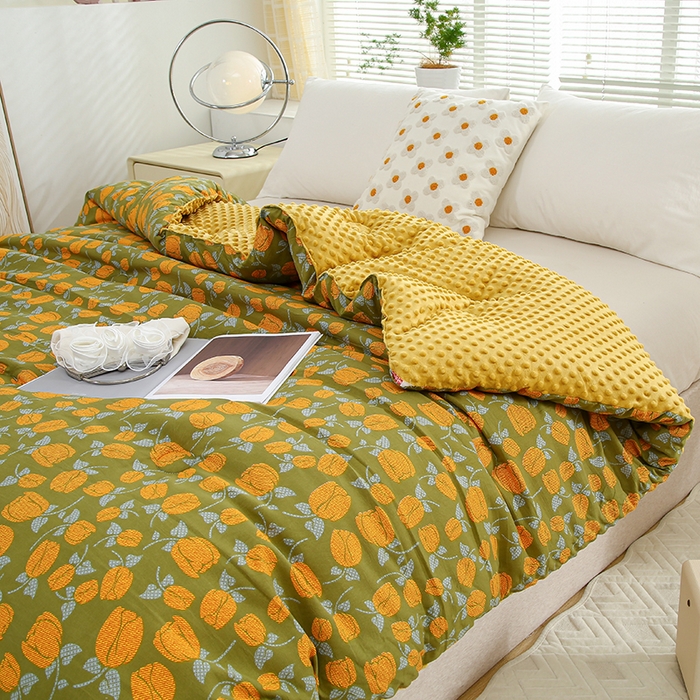 91家纺网 家纺一手货源 找家纺 乐沐 2025新款A类水洗棉双层纱豆豆绒被芯 秋日