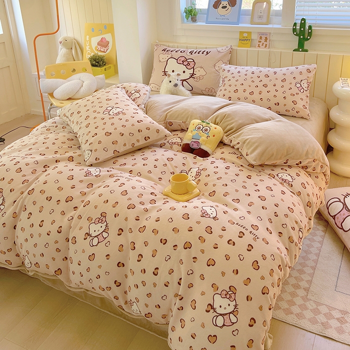 91家纺网 家纺一手货源 找家纺 （总）葡萄家 2025新款高克重印花牛奶绒四件套萌系卡通