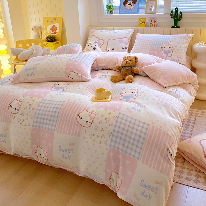 91家纺网 家纺一手货源 找家纺 （总）葡萄家 2025新款高克重印花牛奶绒四件套萌系卡通