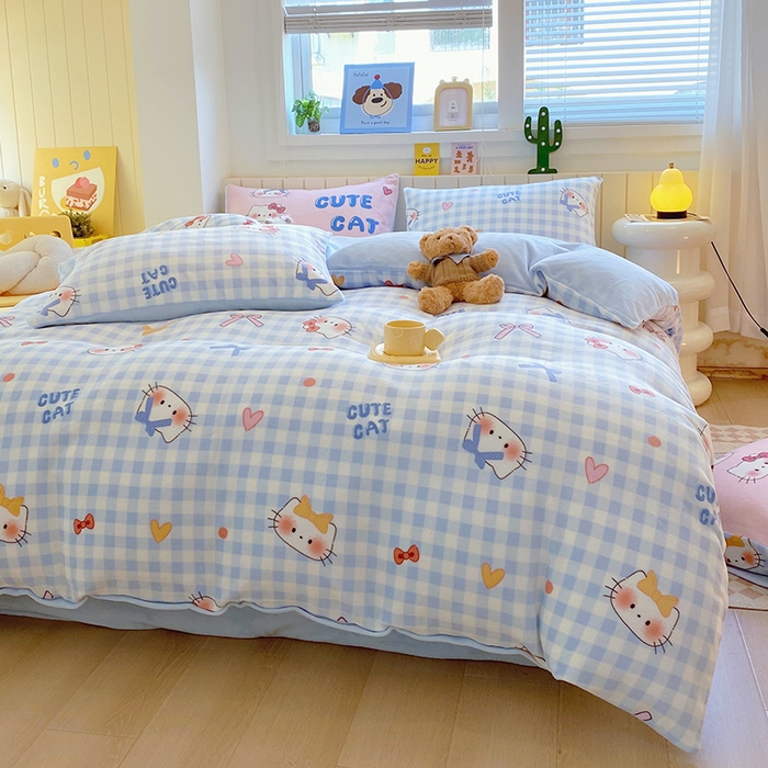 91家纺网 家纺一手货源 找家纺 （总）葡萄家 2025新款高克重印花牛奶绒四件套萌系卡通