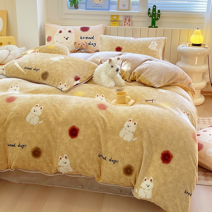 91家纺网 家纺一手货源 找家纺 （总）葡萄家 2025新款高克重印花牛奶绒四件套萌系卡通