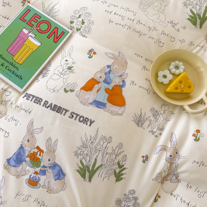 91家纺网 家纺一手货源 找家纺 乐沐 2025新款A类水洗棉双层纱豆豆绒被芯 小兔花园