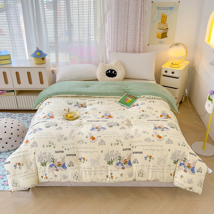 乐沐 2025新款A类水洗棉双层纱豆豆绒被芯 小兔花园