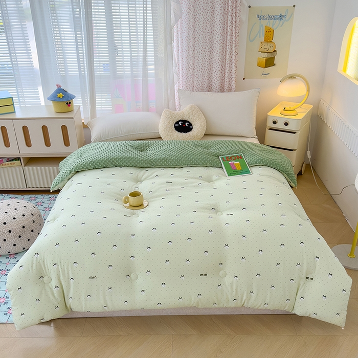 乐沐 2025新款A类水洗棉双层纱豆豆绒被芯 幸福草莓