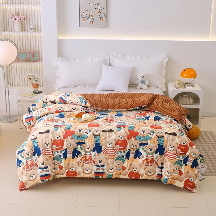 乐沐 2025新款A类水洗棉双层纱豆豆绒被芯 熊熊乐园