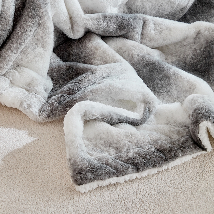 91家纺网 家纺一手货源 找家纺 缘生活 2025新款仿兔毛渐变毛毯 渐变毛毯四季通用盖毯多功能毛毯家居备用毯 渐变毛毯-灰色