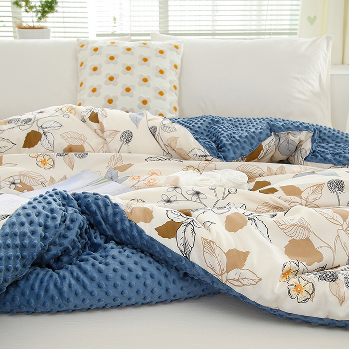 乐沐 2025新款A类水洗棉双层纱豆豆绒被芯 叶涧