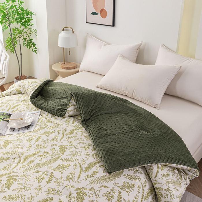 91家纺网 家纺一手货源 找家纺 乐沐 2025新款A类水洗棉双层纱豆豆绒被芯 叶语情深-绿