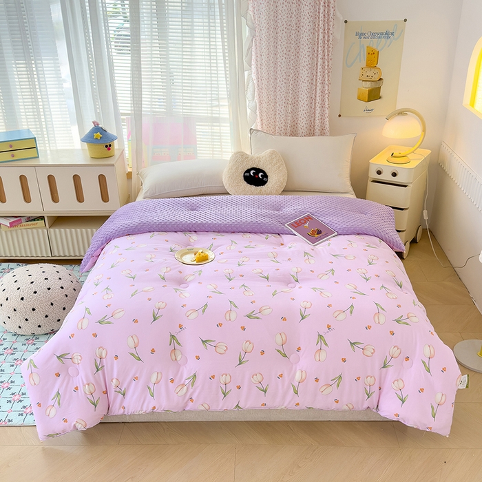 乐沐 2025新款A类水洗棉双层纱豆豆绒被芯 郁金香花开