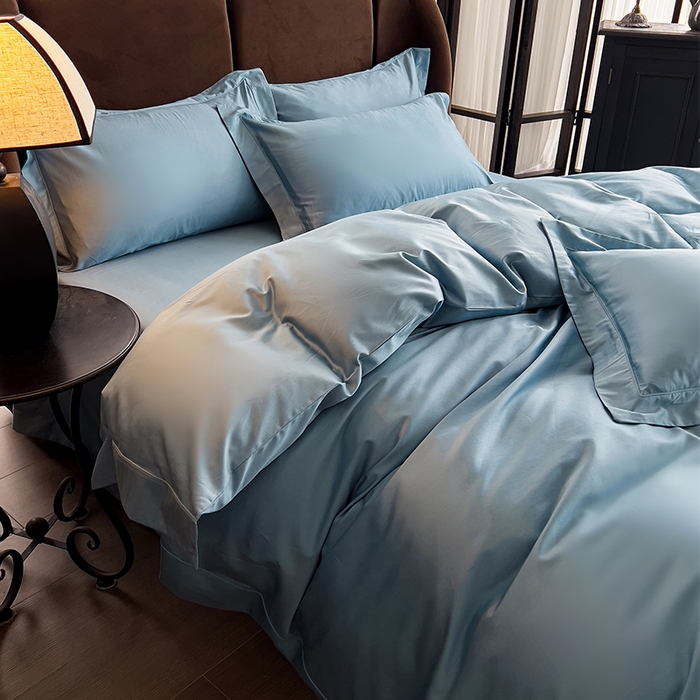 91家纺网 家纺一手货源 找家纺 栩裕纺织 2025新款长绒棉纯色四件套系列-邂逅 月光蓝