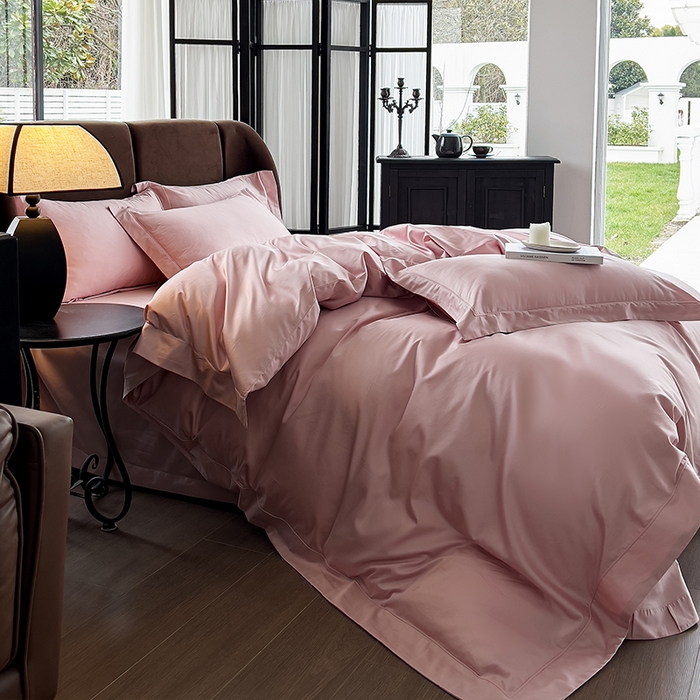 91家纺网 家纺一手货源 找家纺 栩裕纺织 2025新款长绒棉纯色四件套系列-邂逅 奶油粉