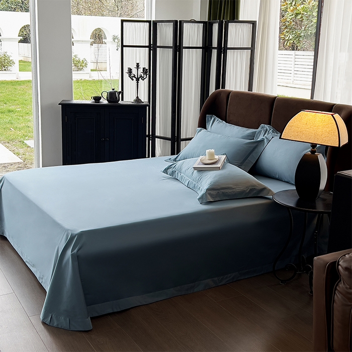 91家纺网 家纺一手货源 找家纺 栩裕纺织 2025新款长绒棉纯色四件套系列-邂逅 月光蓝