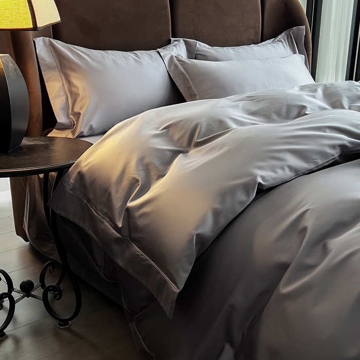 91家纺网 家纺一手货源 找家纺 栩裕纺织 2025新款长绒棉纯色四件套系列-邂逅 星辰灰