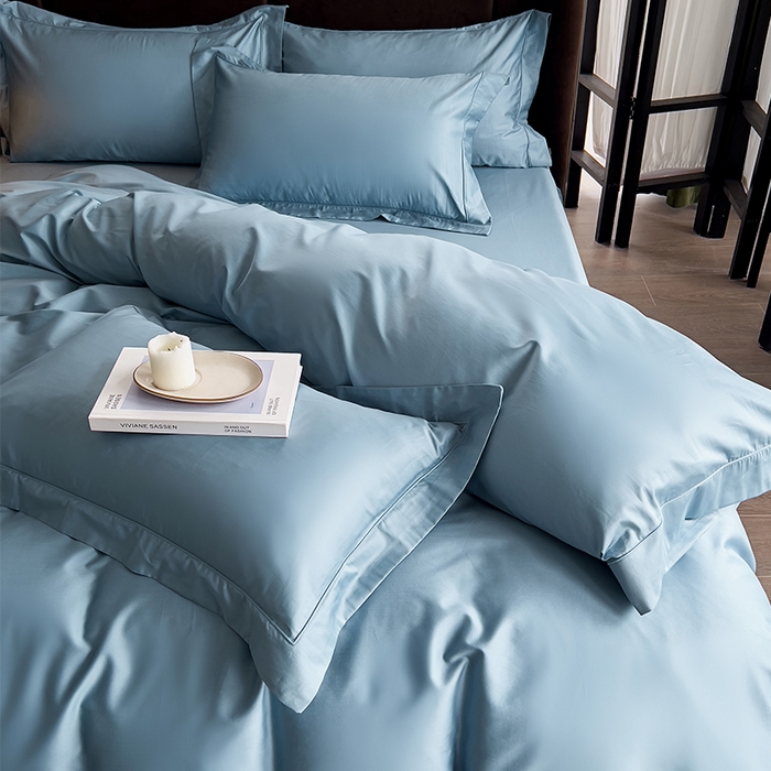 91家纺网 家纺一手货源 找家纺 栩裕纺织 2025新款长绒棉纯色四件套系列-邂逅 月光蓝