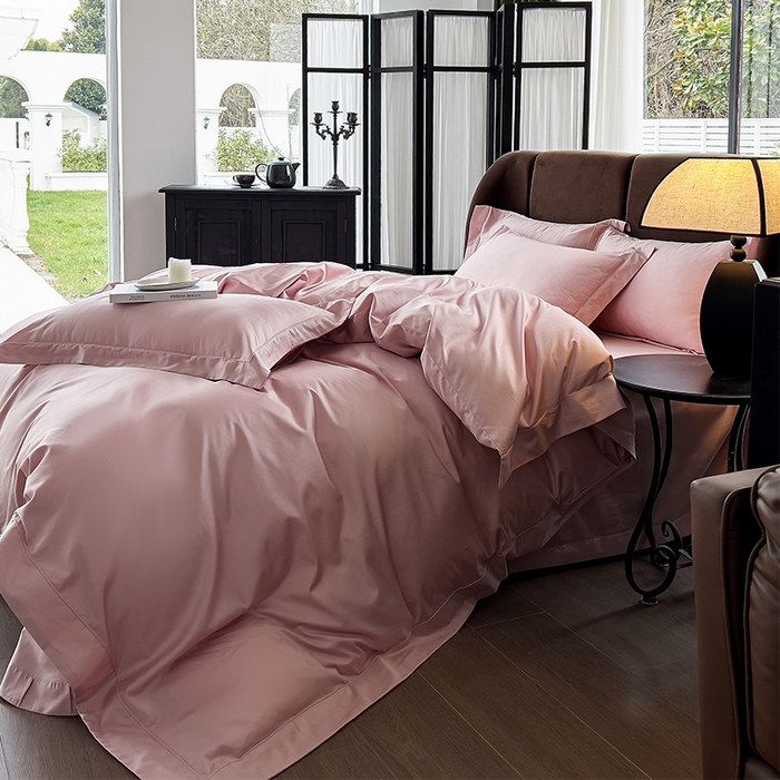 91家纺网 家纺一手货源 找家纺 栩裕纺织 2025新款长绒棉纯色四件套系列-邂逅 奶油粉