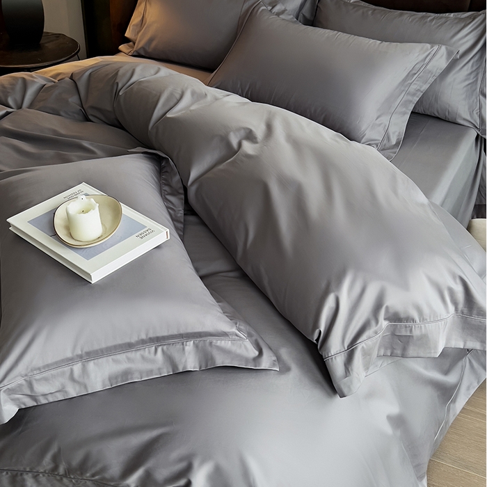 91家纺网 家纺一手货源 找家纺 栩裕纺织 2025新款长绒棉纯色四件套系列-邂逅 星辰灰