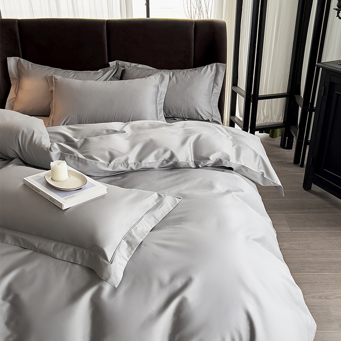 91家纺网 家纺一手货源 找家纺 栩裕纺织 2025新款长绒棉纯色四件套系列-邂逅 浅灰色