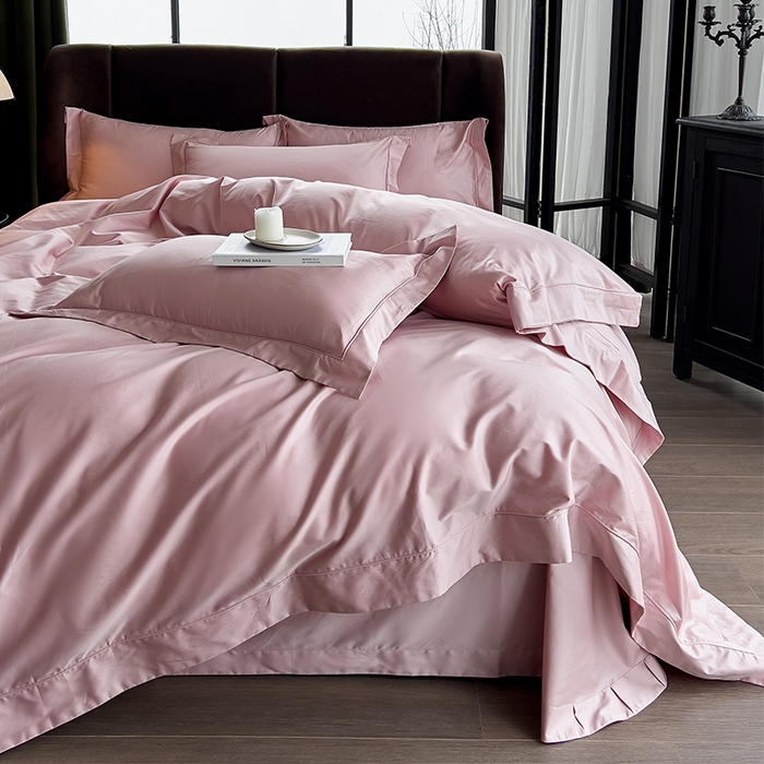 91家纺网 家纺一手货源 找家纺 栩裕纺织 2025新款长绒棉纯色四件套系列-邂逅 奶油粉