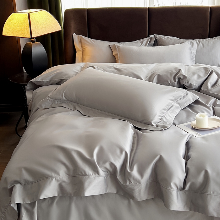 91家纺网 家纺一手货源 找家纺 栩裕纺织 2025新款长绒棉纯色四件套系列-邂逅 浅灰色