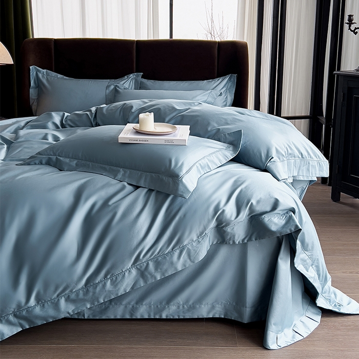 91家纺网 家纺一手货源 找家纺 栩裕纺织 2025新款长绒棉纯色四件套系列-邂逅 月光蓝