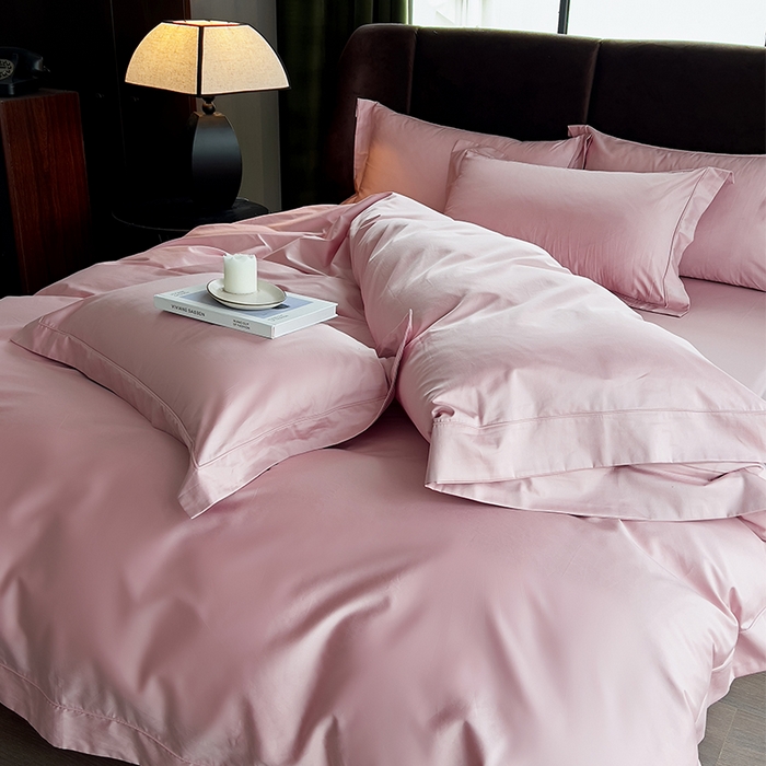 91家纺网 家纺一手货源 找家纺 栩裕纺织 2025新款长绒棉纯色四件套系列-邂逅 奶油粉