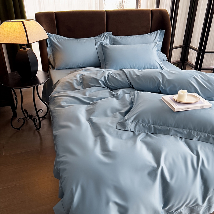 91家纺网 家纺一手货源 找家纺 栩裕纺织 2025新款长绒棉纯色四件套系列-邂逅 月光蓝