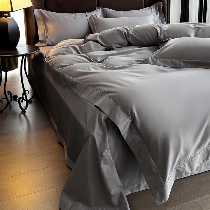 91家纺网 家纺一手货源 找家纺 栩裕纺织 2025新款长绒棉纯色四件套系列-邂逅 星辰灰