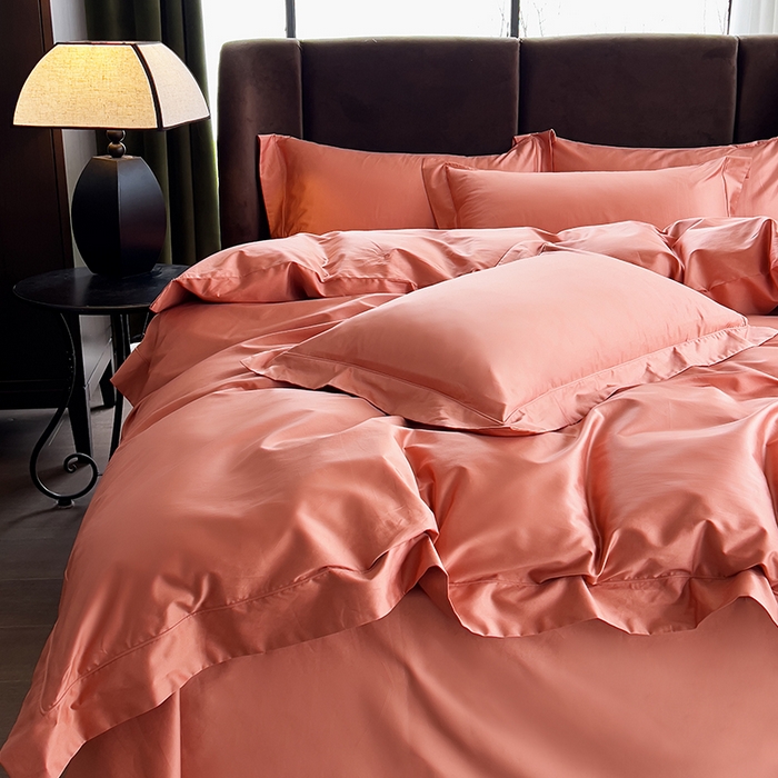 91家纺网 家纺一手货源 找家纺 栩裕纺织 2025新款长绒棉纯色四件套系列-邂逅 燃橙色