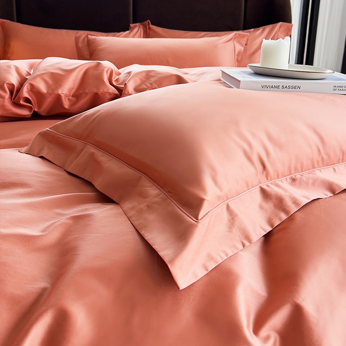 91家纺网 家纺一手货源 找家纺 栩裕纺织 2025新款长绒棉纯色四件套系列-邂逅 燃橙色