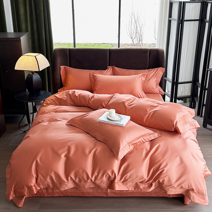 91家纺网 家纺一手货源 找家纺 栩裕纺织 2025新款长绒棉纯色四件套系列-邂逅 燃橙色