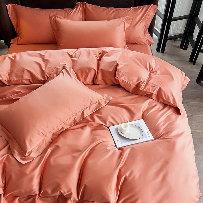 91家纺网 家纺一手货源 找家纺 栩裕纺织 2025新款长绒棉纯色四件套系列-邂逅 燃橙色