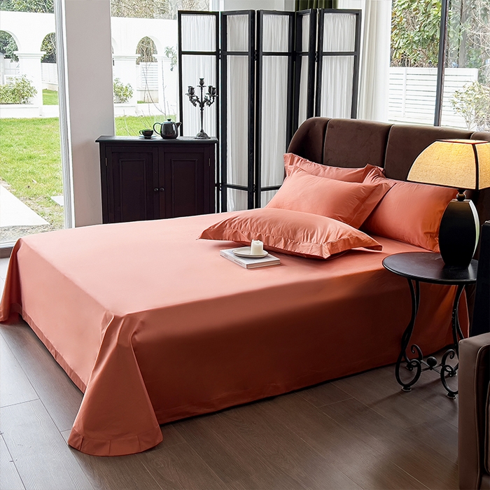 91家纺网 家纺一手货源 找家纺 栩裕纺织 2025新款长绒棉纯色四件套系列-邂逅 燃橙色