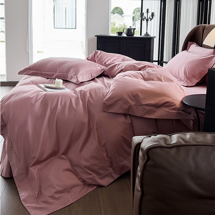 91家纺网 家纺一手货源 找家纺 栩裕纺织 2025新款长绒棉纯色四件套系列-邂逅 珊瑚红