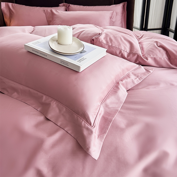 91家纺网 家纺一手货源 找家纺 栩裕纺织 2025新款长绒棉纯色四件套系列-邂逅 珊瑚红