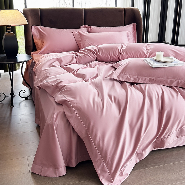 91家纺网 家纺一手货源 找家纺 栩裕纺织 2025新款长绒棉纯色四件套系列-邂逅 珊瑚红