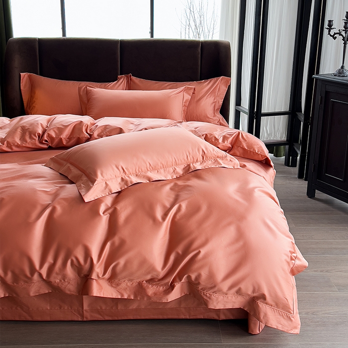 91家纺网 家纺一手货源 找家纺 栩裕纺织 2025新款长绒棉纯色四件套系列-邂逅 燃橙色