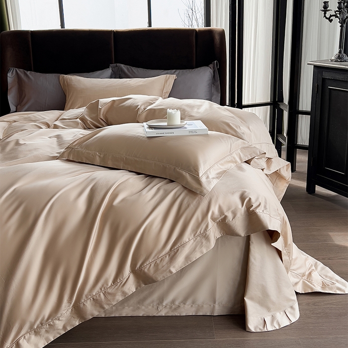 91家纺网 家纺一手货源 找家纺 栩裕纺织 2025新款长绒棉纯色四件套系列-邂逅 香槟色