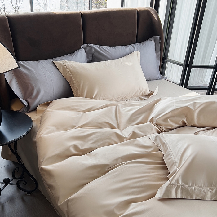 91家纺网 家纺一手货源 找家纺 栩裕纺织 2025新款长绒棉纯色四件套系列-邂逅 香槟色