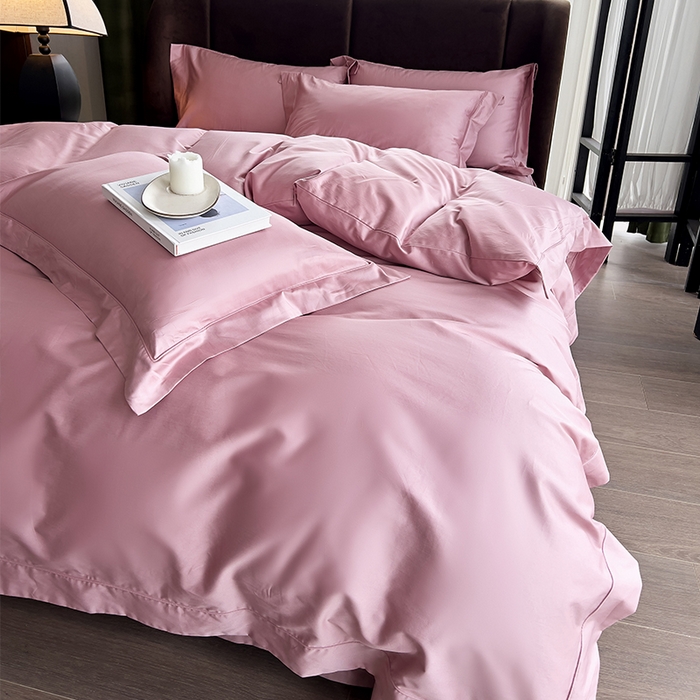 91家纺网 家纺一手货源 找家纺 栩裕纺织 2025新款长绒棉纯色四件套系列-邂逅 珊瑚红