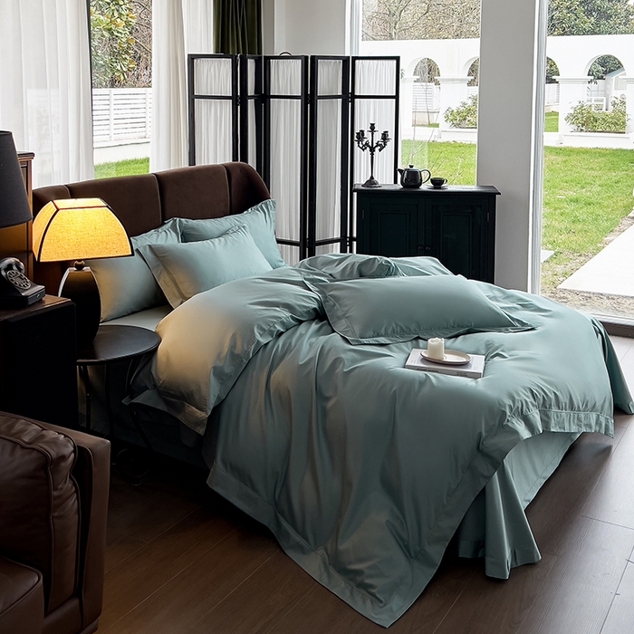 91家纺网 家纺一手货源 找家纺 栩裕纺织 2025新款长绒棉纯色四件套系列-邂逅 北岛绿