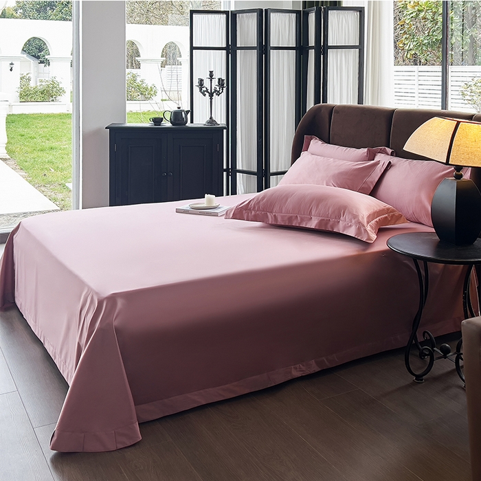 91家纺网 家纺一手货源 找家纺 栩裕纺织 2025新款长绒棉纯色四件套系列-邂逅 珊瑚红